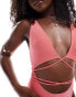 South Beach glitter cut out wrap front swimsuit in watermelon