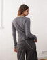 Фото #4 товара Reclaimed Vintage long sleeve slash neck zip up top in washed charcoal