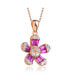 Sterling Silver with Rose Gold Plated Red Baguette Cubic Zirconia Flower Style Pendant Necklace