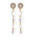 Gold-Tone Lilac Violet Glass Stone and Imitation Pearl Long Drop Earrings
