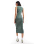 Фото #3 товара Vero Moda Aware ribbed racer neck midi dress in green