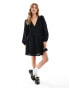 ASOS DESIGN smock dress with wrap front in black Коричневый, L - EU 44-46 - фото #1