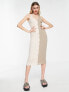 Фото #1 товара ASOS DESIGN sleeveless ribbed midi button through dress in neutral cream colour block