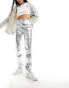 River Island metallic straight leg trouser in silver Серебристый, 38 - фото #2