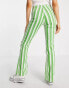 Фото #2 товара Topshop high waist stripe print flared trouser with front pockets in green