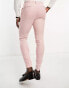 ASOS DESIGN super skinny suit trouser in linen mix in puppytooth check in pink