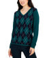 ფოტო #1 პროდუქტის Women's Cotton Argyle V-Neck Sweater