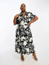 Фото #3 товара ASOS DESIGN Curve v neck belted midi dress in mono painted floral