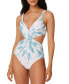 Bar III ABALONE BLUE Spiraling Twist-Front One-Piece Swimsuit US X-Large