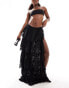 Фото #1 товара Miss Selfridge premium beach tiered lace maxi skirt in black