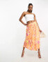 Фото #6 товара Vero Moda Petite satin midi skirt in orange abstract print
