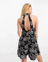 ASOS DESIGN linen look halter a line playsuit in sketchy floral