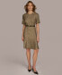 ფოტო #10 პროდუქტის Donna Karan Women's Houndstooth Belted Short-Sleeve Dress