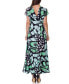 Print V Neck Empire Waist Kimono Cap Sleeve Maxi Dress