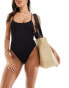 Фото #1 товара South Beach textured cross back high leg swimsuit in black