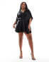 ASOS DESIGN Curve satin batwing mini dress in black