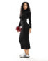 Фото #2 товара Pimkie high neck long sleeve knitted ribbed maxi dress with back cut out in black