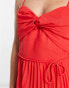 ASOS DESIGN Tall – Plissiertes Midi-Trägerkleid in Rot mit Bindegürtel und verdrehter Vorderseite Красный, 36 - фото #2