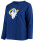 ფოტო #3 პროდუქტის Women's Plus Size Royal Los Angeles Rams Primary Logo Long Sleeve T-shirt