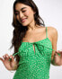 Monki strappy midi dress with split in green ditsy