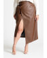 Women's Plus Size Wrap Front Faux Leather Midi Skirt