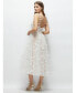 Women's 3D Floral Embroidered Little White Midi Dress with Nude Corset Underlay