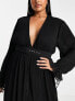 Фото #5 товара ASOS DESIGN Curve pleated blouson sleeve midi dress with belt detail in black