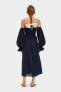 Sleeper Atlanta Linen Midi Dress in Navy Ballon Sleeves Off shoulder XXL 307012