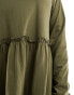 River Island plus long sleeved tiered smock dress in khaki Зеленый, EU 58 - фото #2