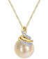 ფოტო #1 პროდუქტის Cultured South Sea Pearl (9mm) & Diamond (1/10 ct. t.w.) Swirl 17" Pendant Necklace in 14k Gold
