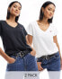 Levi's 2 pack v neck t-shirts with small logo in white black Черный, XS - фото #1