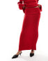 Фото #2 товара SNDYS rib knit foldover maxi skirt co-ord in red