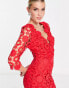 Фото #6 товара Love Triangle fitted mini dress in all over red lace