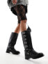 Steve Madden Battle leather biker boots in black with multi buckles