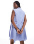 Фото #4 товара ASOS DESIGN Curve sleeveless mini shirt dress with corset waist detail in blue stripe