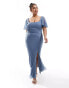 ASOS DESIGN Curve flutter sleeve midi dress with lace insert in dusky blue Blau gedeckt, 52 - фото #1