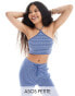 Фото #1 товара ASOS DESIGN Petite knitted halter neck top in stripe in blue and navy co-ord