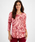 Фото #1 товара Petite Botanical Toile 3/4-Sleeve Top, Created for Macy's