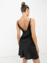 Фото #3 товара ASOS DESIGN high apex satin mini slip dress in hammered satin in black