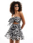 Miss Selfridge beach chiffon tie front playsuit in zebra print