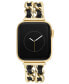 ფოტო #1 პროდუქტის Women's Gold-Tone Alloy Double Chain and Black Faux Leather Bracelet Compatible with 42/44/45/Ultra/Ultra 2 Apple Watch