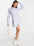 Фото #4 товара Pimkie long sleeve button down poplin shirt dress in blue and white strips