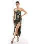 Фото #1 товара ASOS DESIGN bandeau maxi dress with high split in distressed print