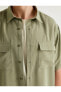 Фото #10 товара Kısa Kollu Gömlek Düğmeli Kapaklı Cep Detaylı Viskoz Kumaş