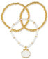 Фото #2 товара Gold-Tone 3-Pc. Set Mother-of-Pearl Shell Charm Beaded Stretch Bracelets