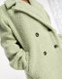 The Frolic soft borg double breasted cocoon coat in soft sage