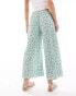 ASOS DESIGN Petite plisse wide trouser culottes in green ditsy