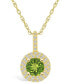 Peridot (1-1/2 Ct. T.W.) and Diamond (3/8 Ct. T.W.) Halo Pendant Necklace in 14K Yellow Gold