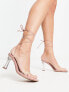 Фото #1 товара ASOS DESIGN Helsy tie leg mid heeled sandals in clear and beige