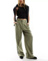 ASOS DESIGN wide leg dad trouser with linen in olive